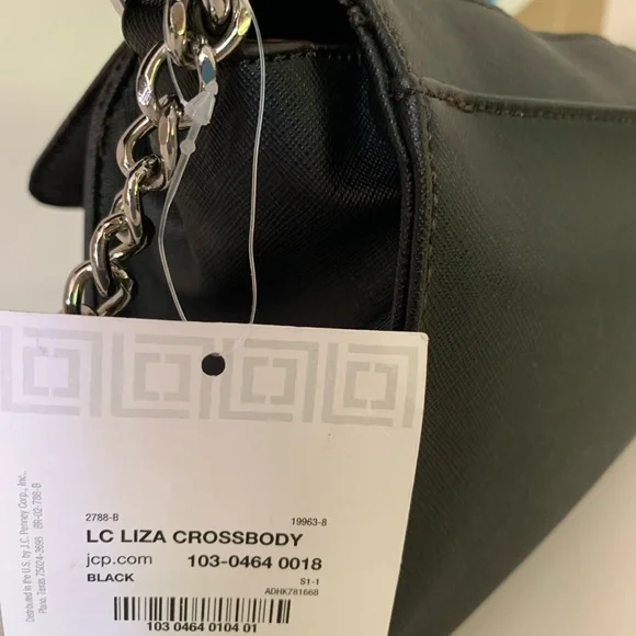 LC Liza Claiborne Black Liza Floral on Gold Tone Background Crossbody Purse - Picture 10 of 12